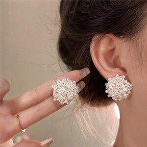 Pearl Cluster Stud Earrings | Square Faux Pearl Statement Studs | Elegant